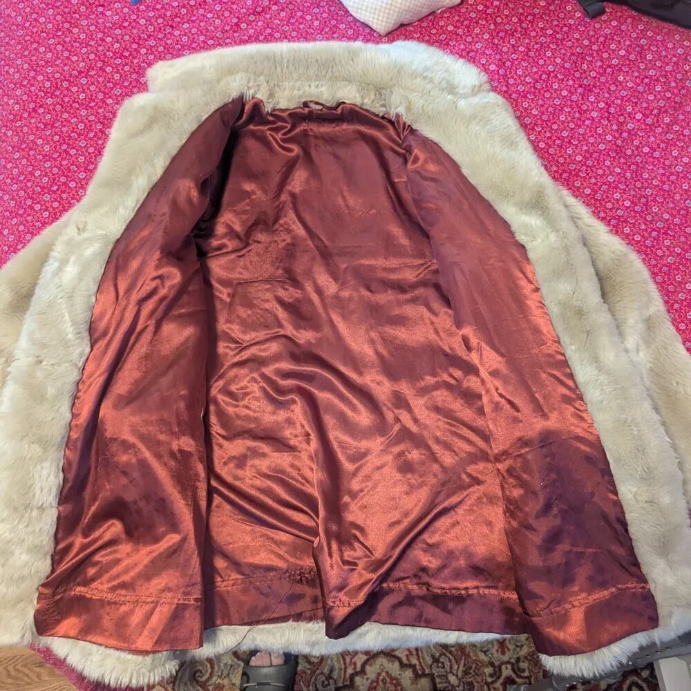 Vintage Faux Fur Long Jacket Winter Coat Mink Mob Wife Zip Scarface‎ Going Out